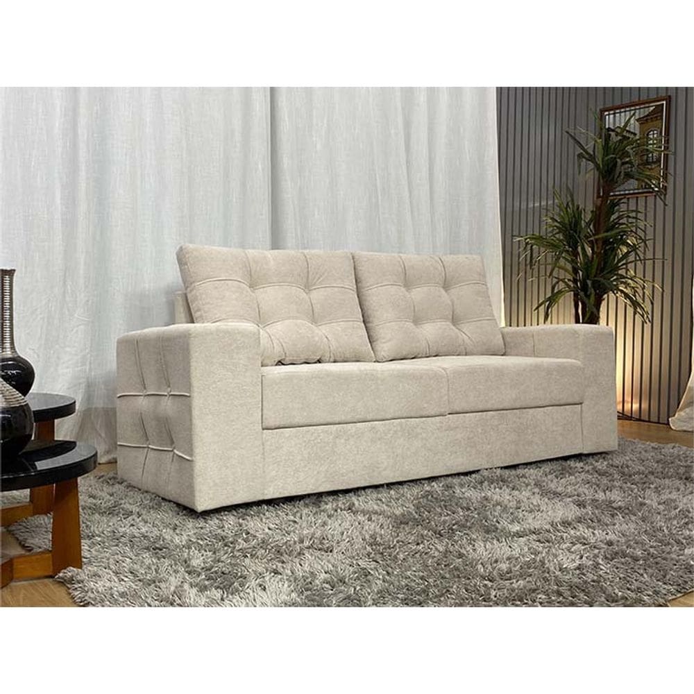 Sofá 3 Lugares Living Linho Bege Miami