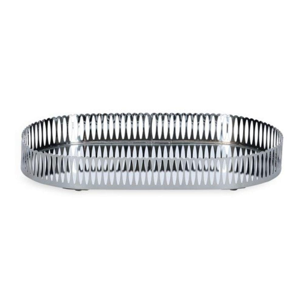 Bandeja Decorativa Em Metal Prata Espelhado 32,5X18Cm 19585