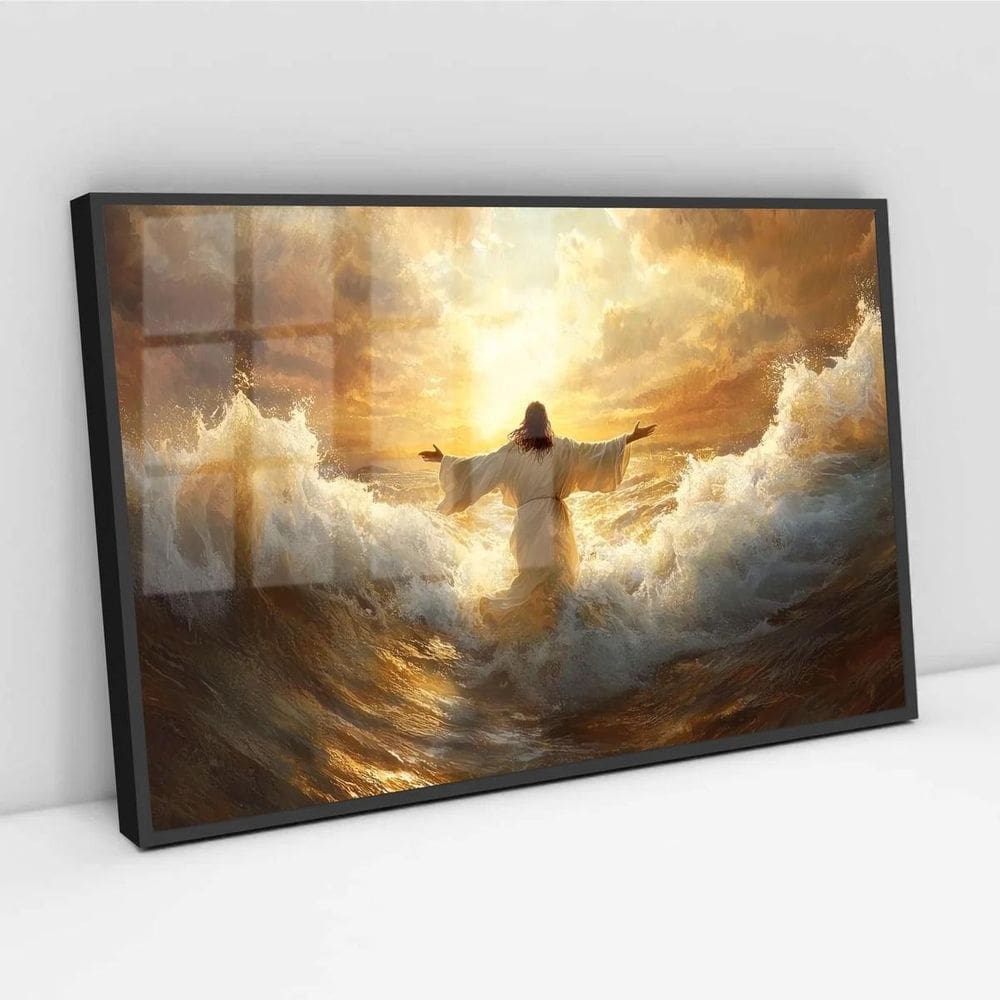 Quadro Jesus Sobre Águas Em Fúria - 50X70Cm