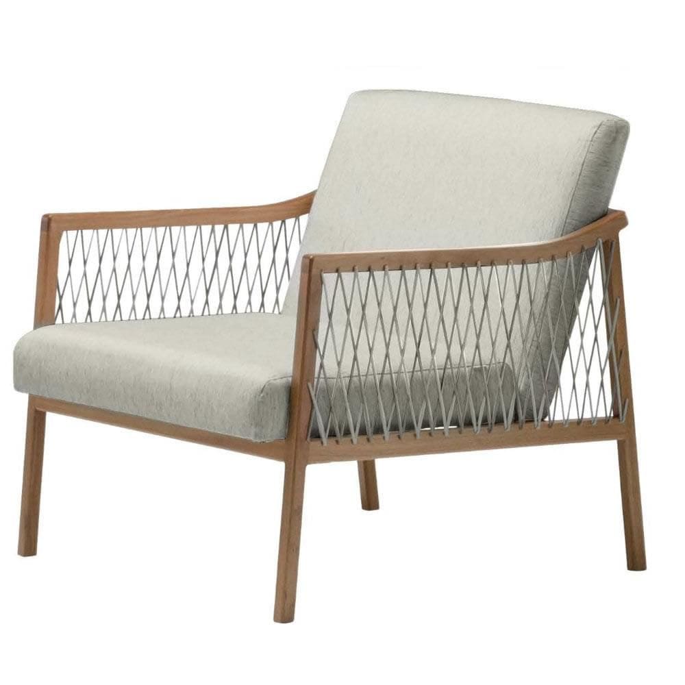 Poltrona com braço Acaé Linho Palha Madeira Cedro Corda Náutica Chata Poliéster Rami