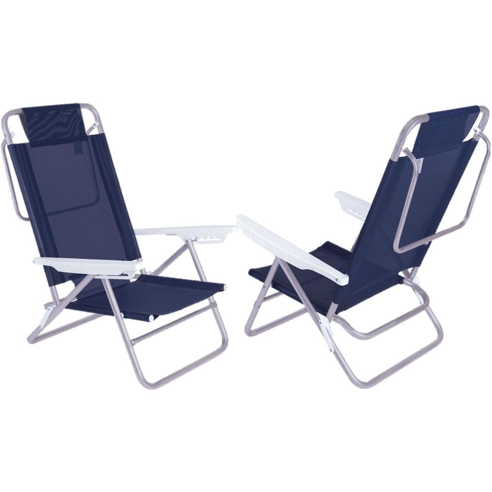 Kit 2 Cadeiras Summer Reclinável 6 pos Alumínio Praia Piscina Camping - Mor