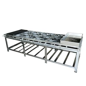 Fogão Industrial de Centro 8 Bocas Duplas Cefaz Linha Gold Inox 304 Baixa Pressão com Chapa e Banho Maria C-304 - CFZG-159 C B
