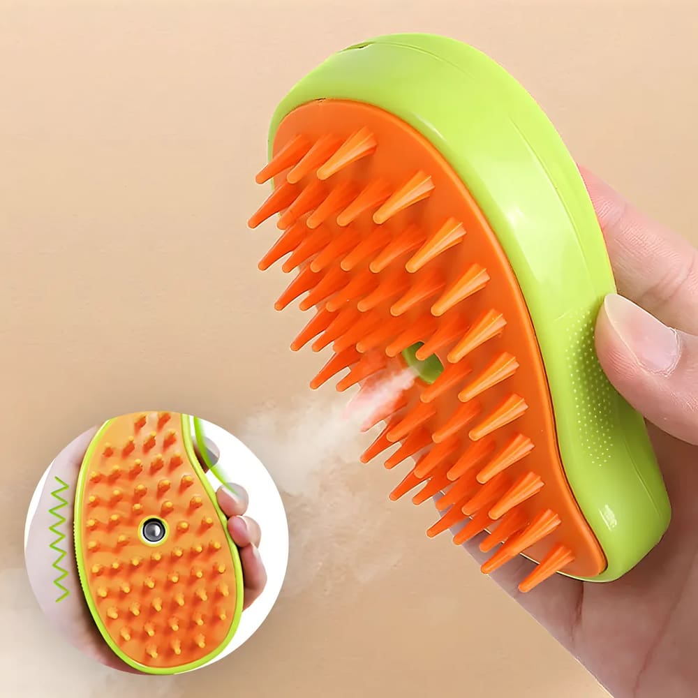 Escova Pet Autolimpante VERDE Vapor Spray Pelo Gato e Cão