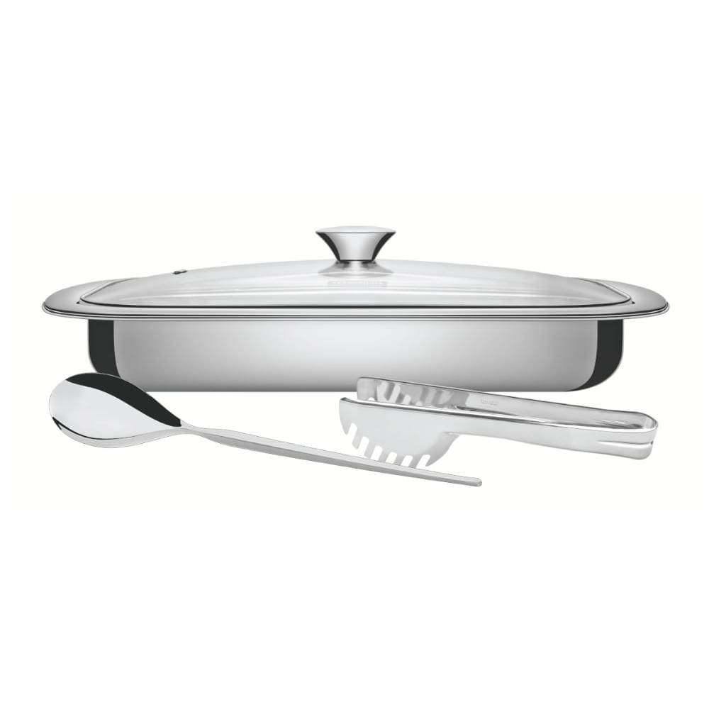 Kit Assar e Servir Tramontina Aço Inox com Tampa de Vidro 3 Peças