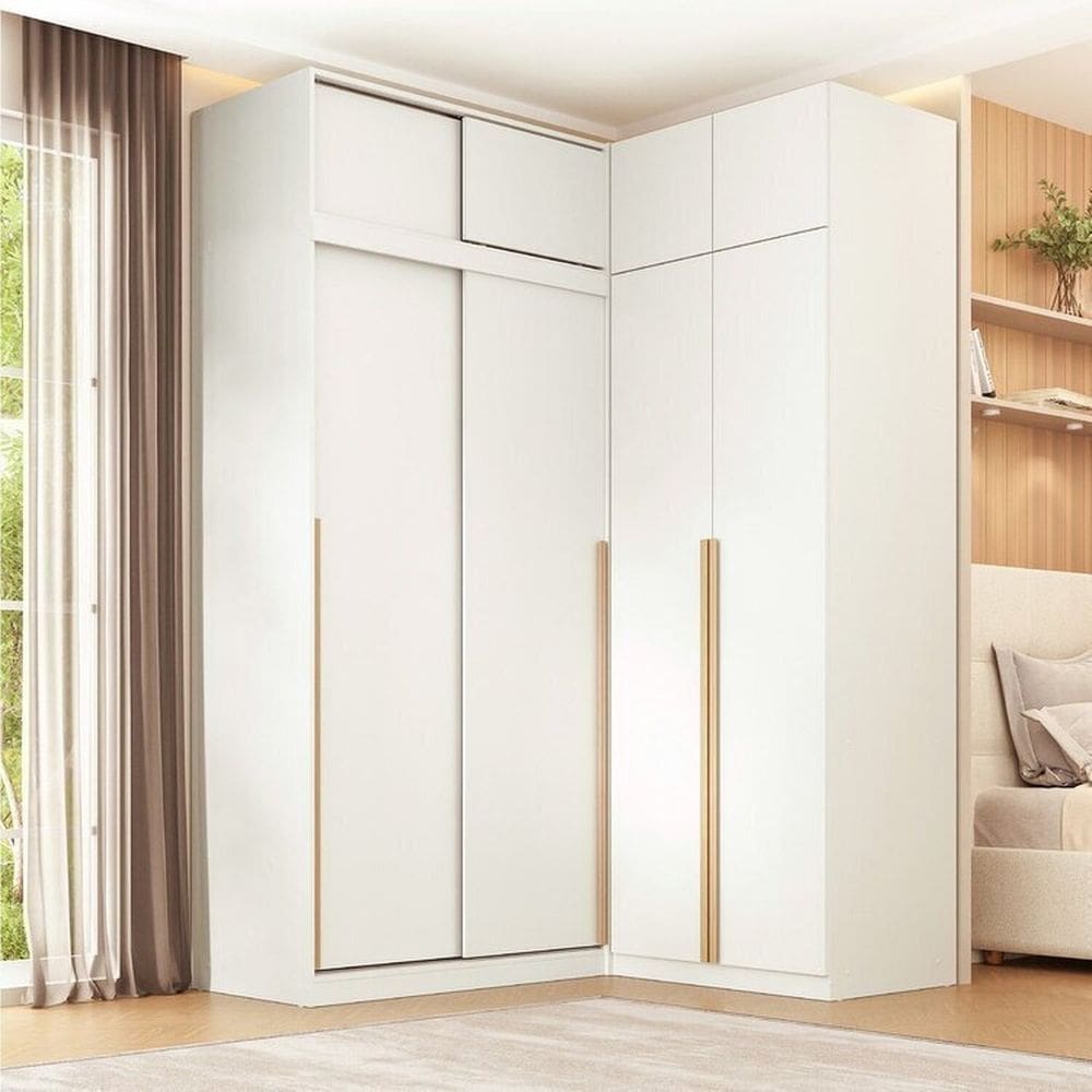 Guarda-roupa Modular de Canto 4 Peças 8 Portas com 4 Portas de Correr Jade Cabecasa Madeiramadeira Branco Fosco