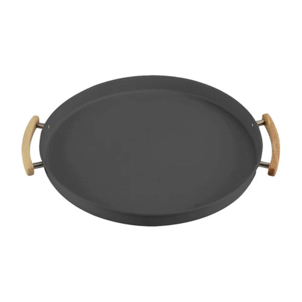 Bandeja com Alça Sense 41,5cm Metal + Bambu Cinza Ou