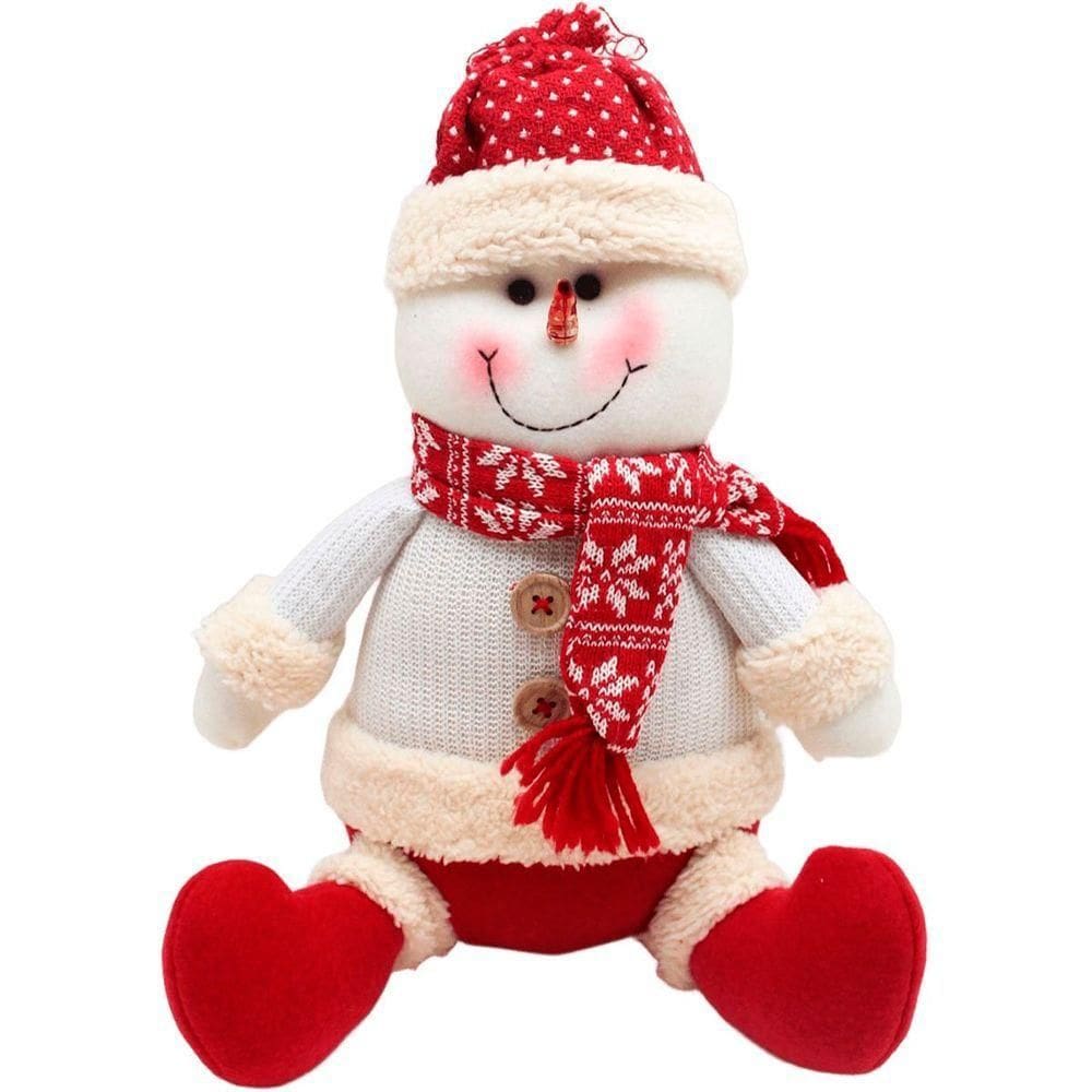 Decoração Boneco Neve Sentado Enfeite Tecido Natalino 35cm