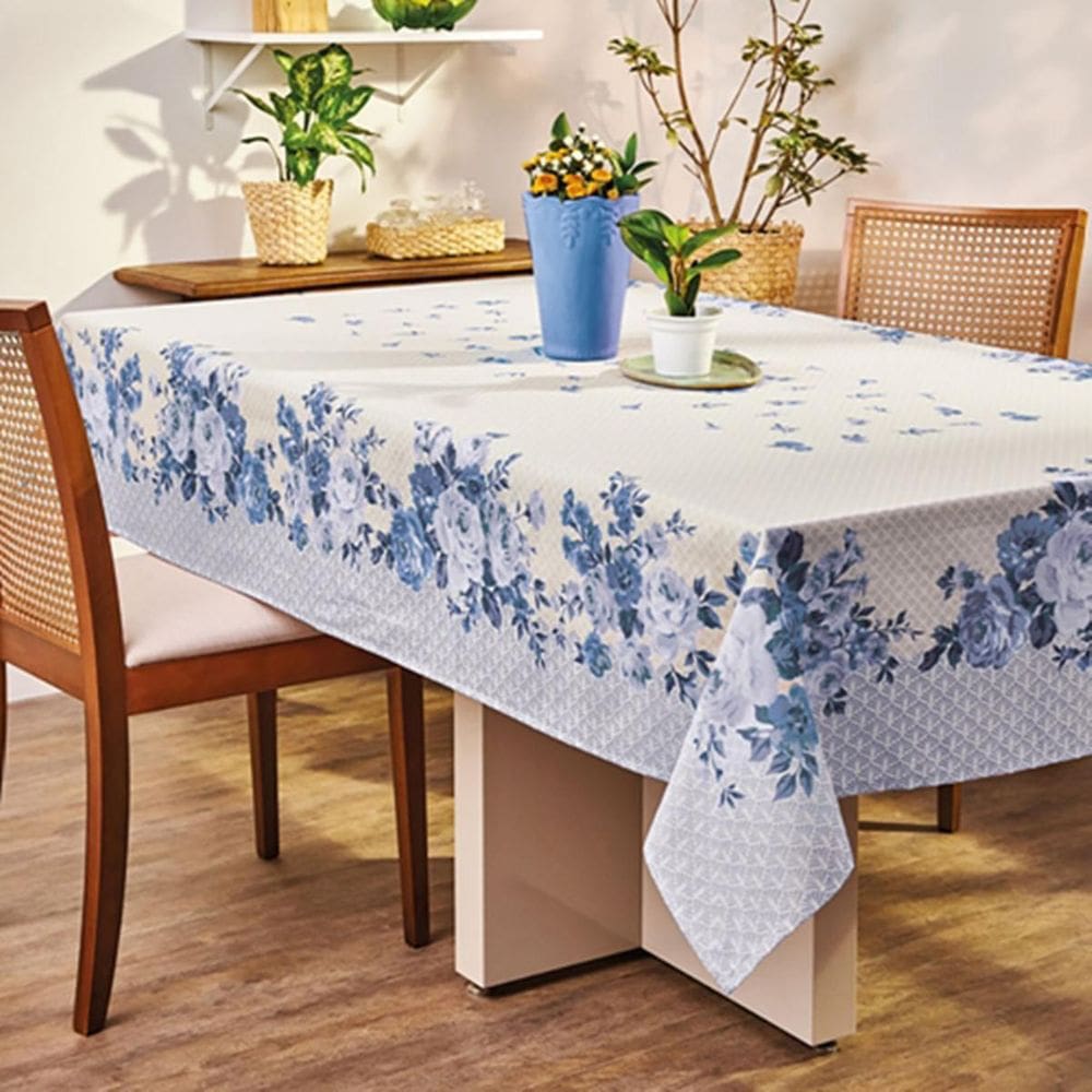 Toalha De Mesa Prática Quadrada Carol Azul 140X140Cm
