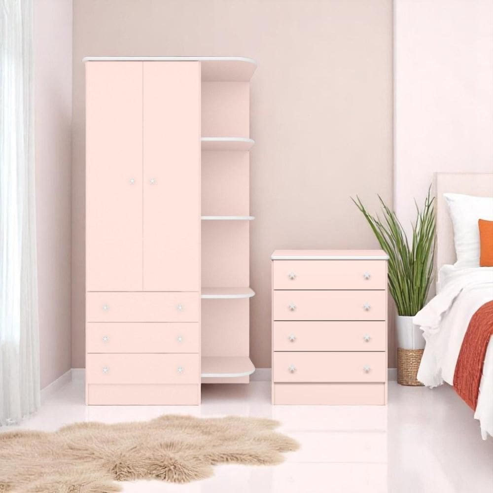 2523 - COMODA COM TROCADOR ROSA ACETINADO Doce Sonho (2523.91),825 - G. ROUPA INF. 2PTS ROSA ACETINADO (825.91)