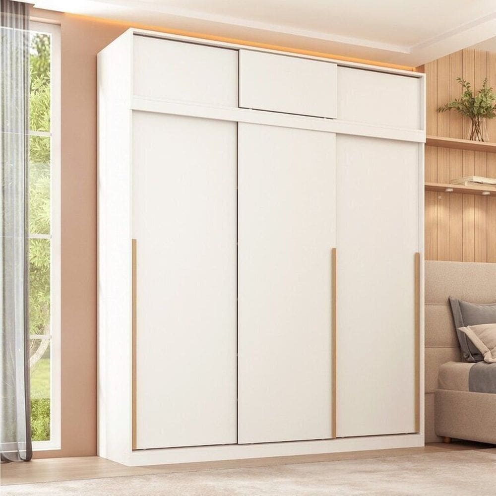 Guarda-roupa Modular 2 Peças 6 Portas de Correr Jade Cabecasa Madeiramadeira Branco Fosco