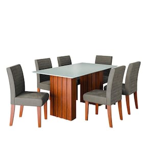 Conjunto de Mesa Sala de Jantar Ripada Santiago 1,60m 6 Cadeiras Creta Dobuê