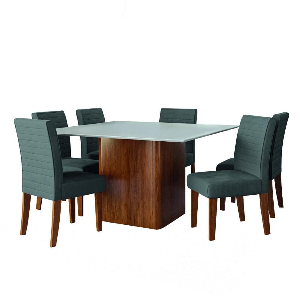 Conjunto Sala de Jantar Mesa Quadrada Montevideo 1,36m 6 Cadeiras Creta Dobuê