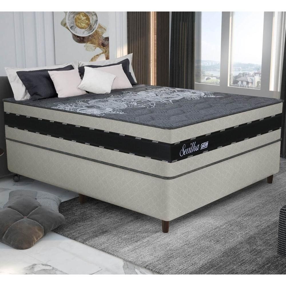 Cama Box Conjugado Casal com Colchão (138x73x188) Sevilha Gazin CR35357 Areia/Preto