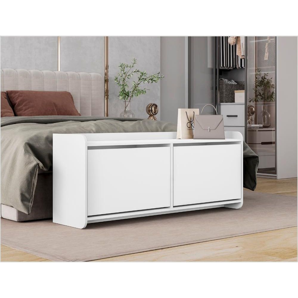 Sapateira Banco Dália 130cm Com 2 Portas 4 Nichos Em MDF/MDP Branco Casa D
