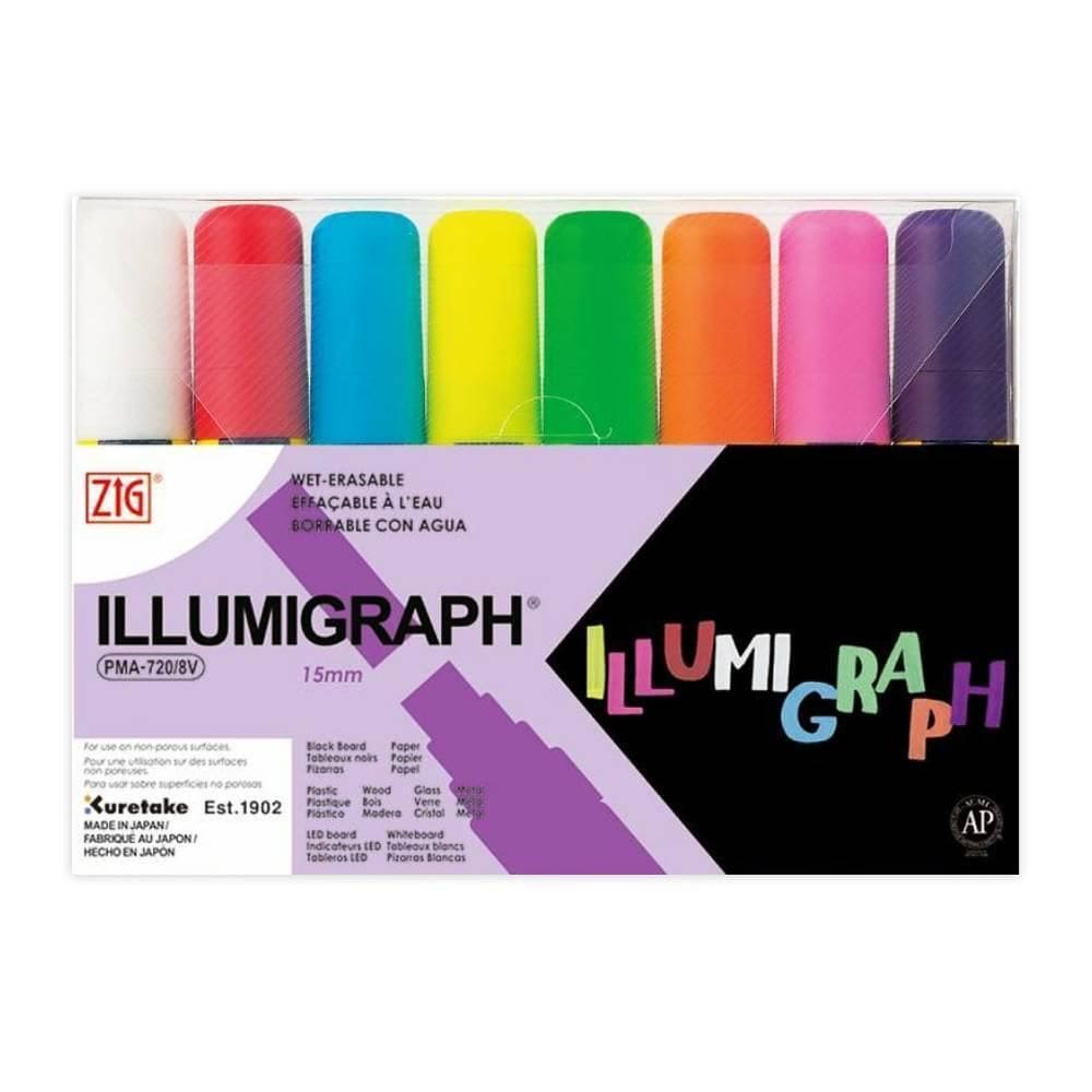 Marcador Ponta Chata Zig Illumigraph Pma-720 Com 8 Cores