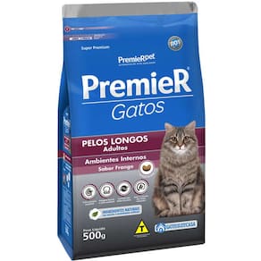 Premier A.I.Gatos Ad. Frango Pelo Longo 500 g