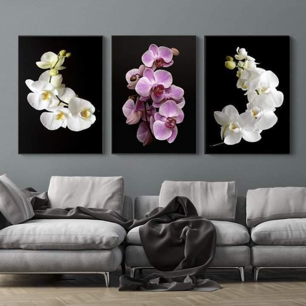 Conjunto Quadros Decorativos Com 3 Peças Orquídeas 40X60