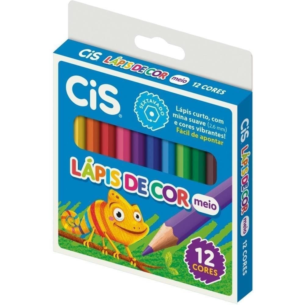 Lapis De Cor Sextavado Cis Plastic 12 Cores Curto