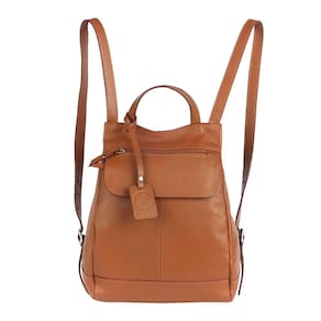 Mochila Feminina Maluzinha em Couro autêntico Cor Caramelo