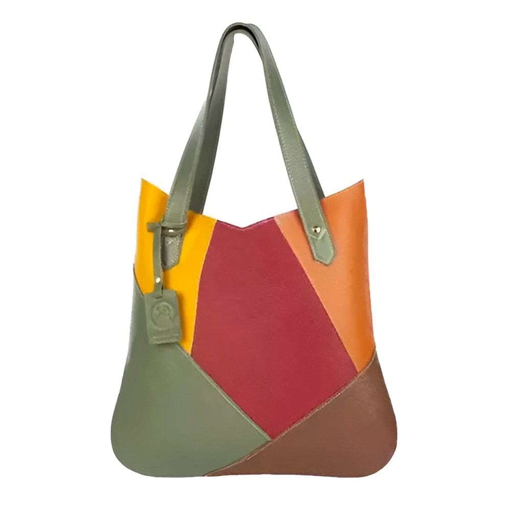 Bolsa de Ombro Maria em Couro autêntico Colorida Com Ziper