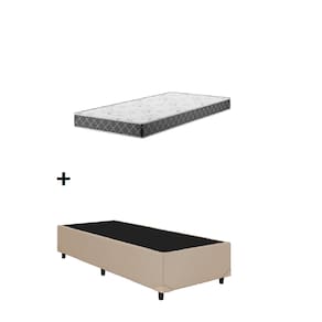 Cama Base Box Solteiro Bege Colchão D20 88x188x12