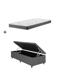 Cama Box Baú Solteiro Cinza Colchão D20 88x188x12