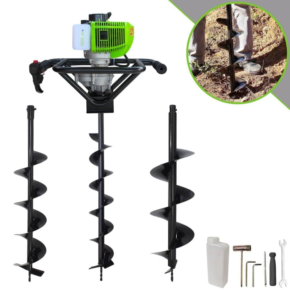 Kit Perfurador de Solo Completo Menegotti MPS52 À Gasolina 2T 52cc 1,8HP de Potência Alta Rotação Com Brocas 80x10cm, 80x15cm e 80x20cm