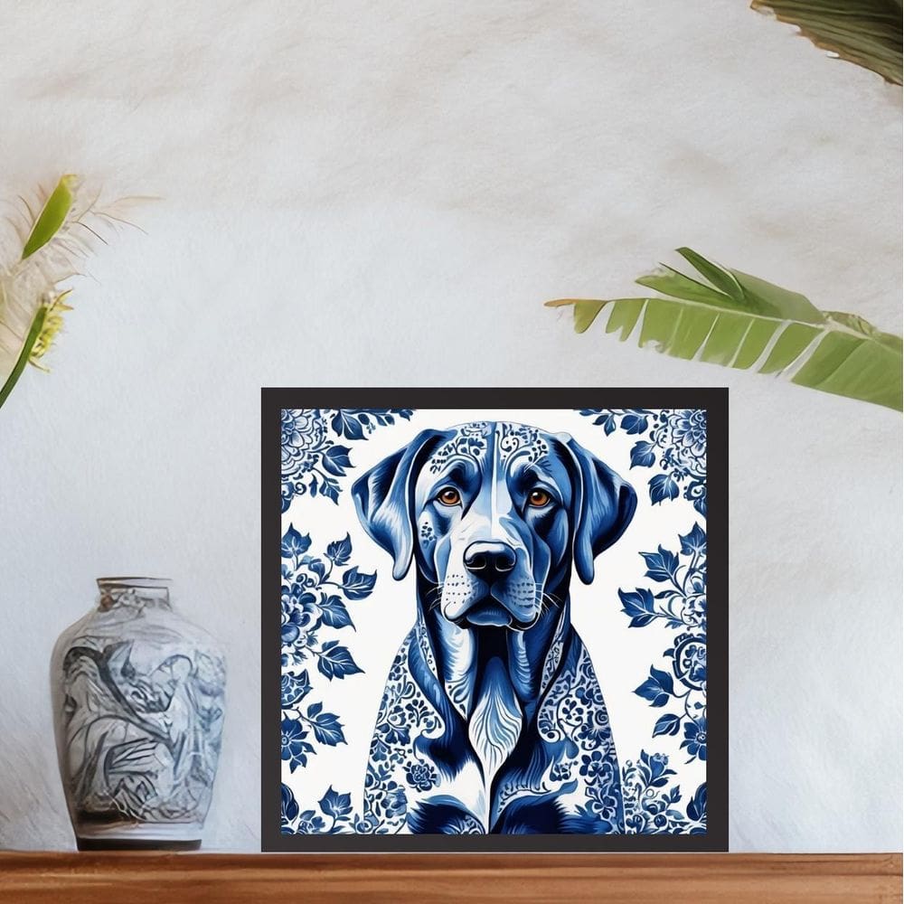 Quadro Labrador Estilo Azulejo Português - 33X33Cm - Vidro