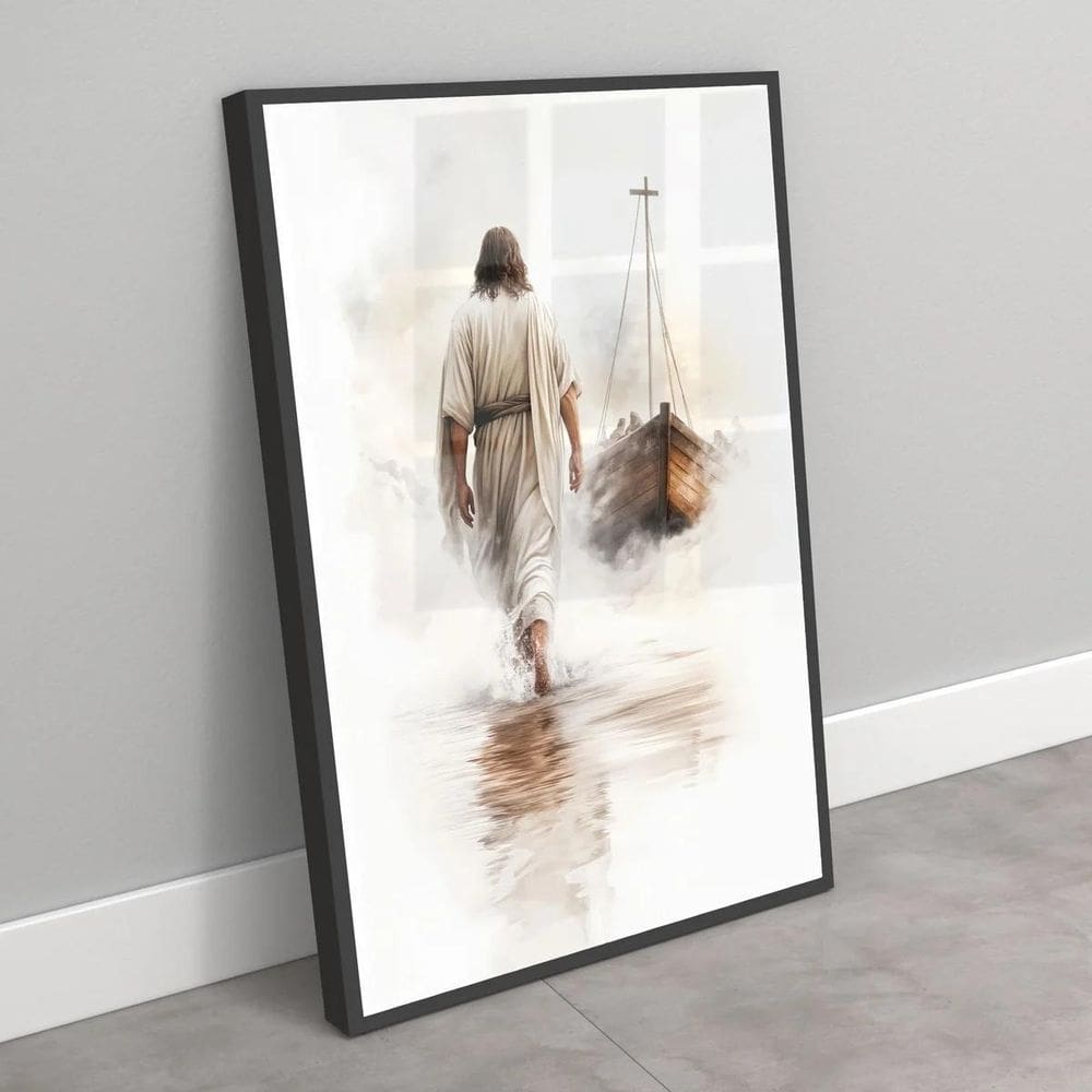 Quadro Minimalista Jesus Sobre Águas - 70X50Cm