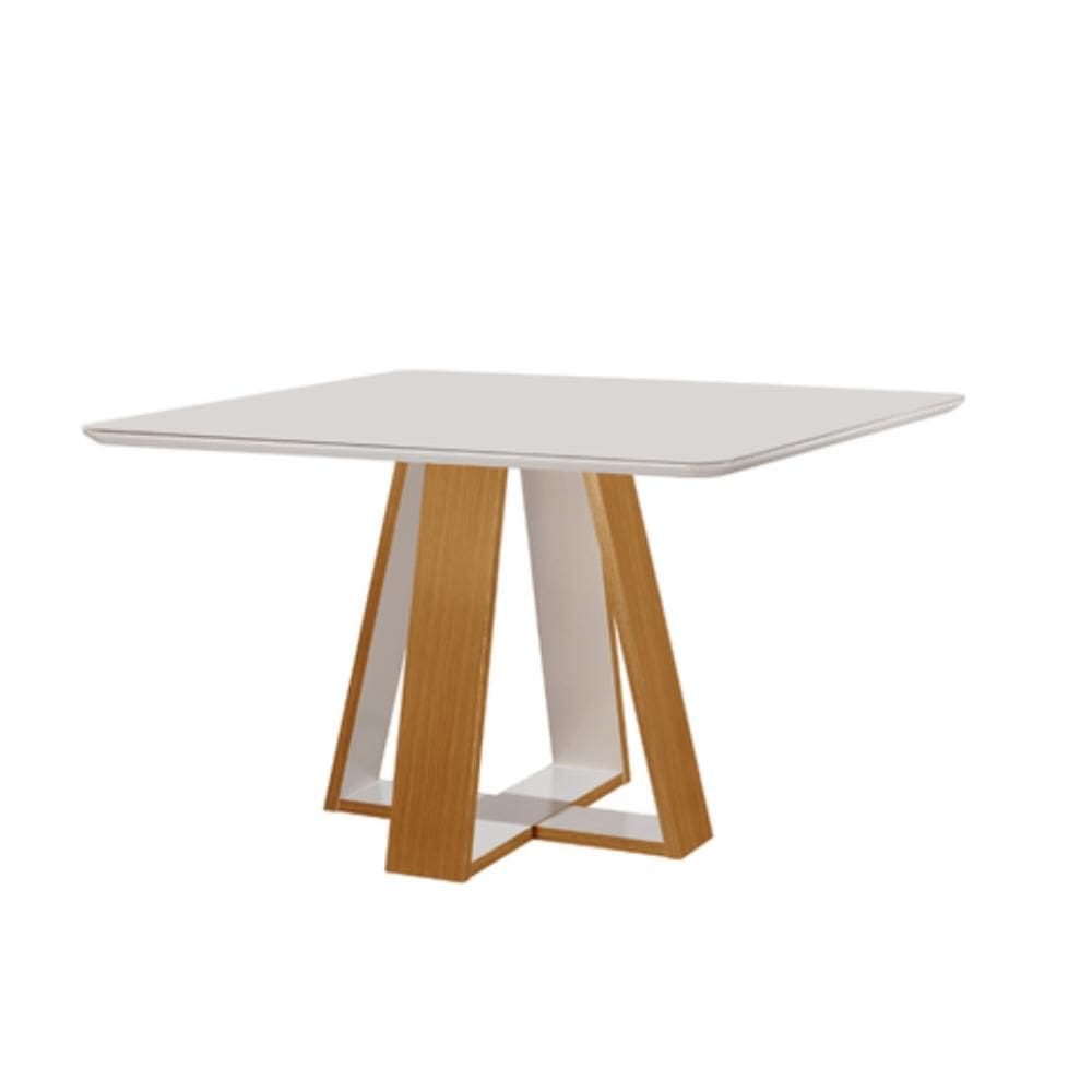 Mesa de Jantar Retangular com Tampo de Vidro Grécia Cinamomo e Off White 120cm