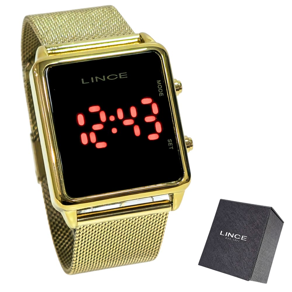 Relógio Lince Feminino Digital Led Dourado MDG4596L PXKX