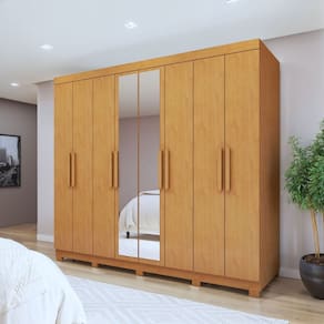 Guarda-roupa 8 Portas 4 Gavetas com Espelho e com Pé Andara Soft Amêndoa Clean