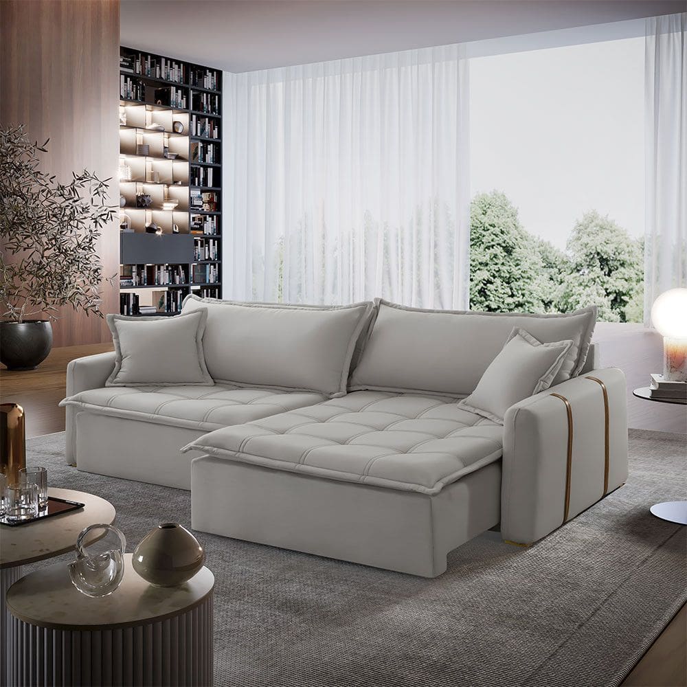 Sofá Cama Veludo em Madeira Eucalipto 220cm Braço 20cm Arizona Meu Sofá Online