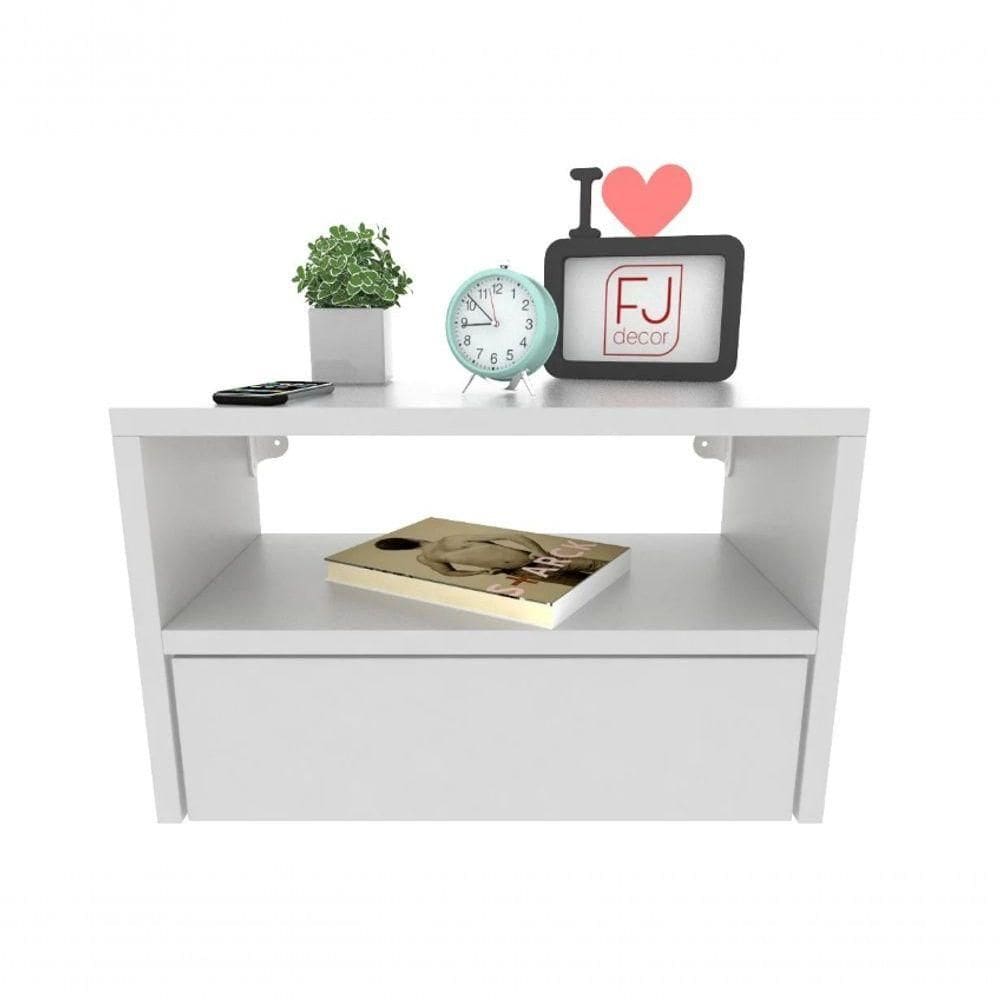 Mesa De Cabeceira 40cm Branco Off White Com Gaveta E Nicho