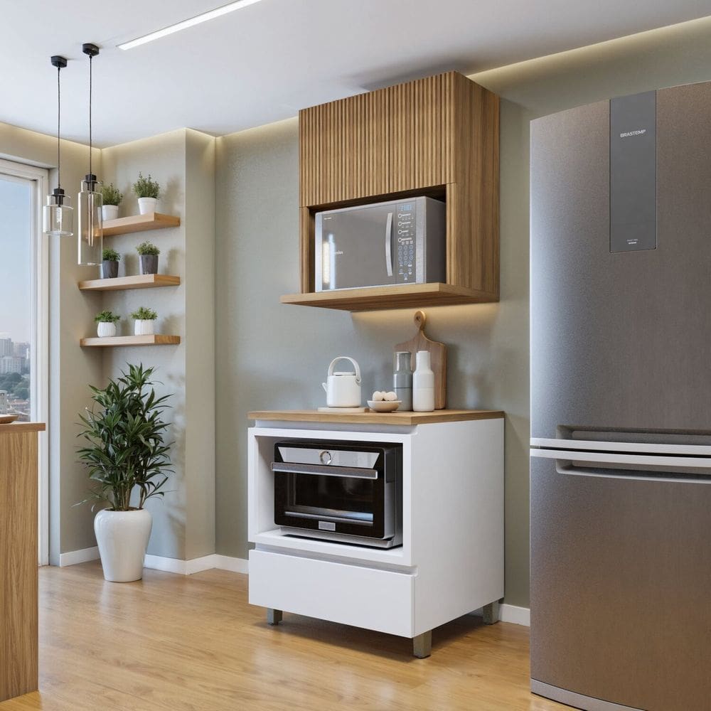 Cozinha Completa Modulada 2 Peças 1 Porta 1 Gaveta Norten Branco/Marrom