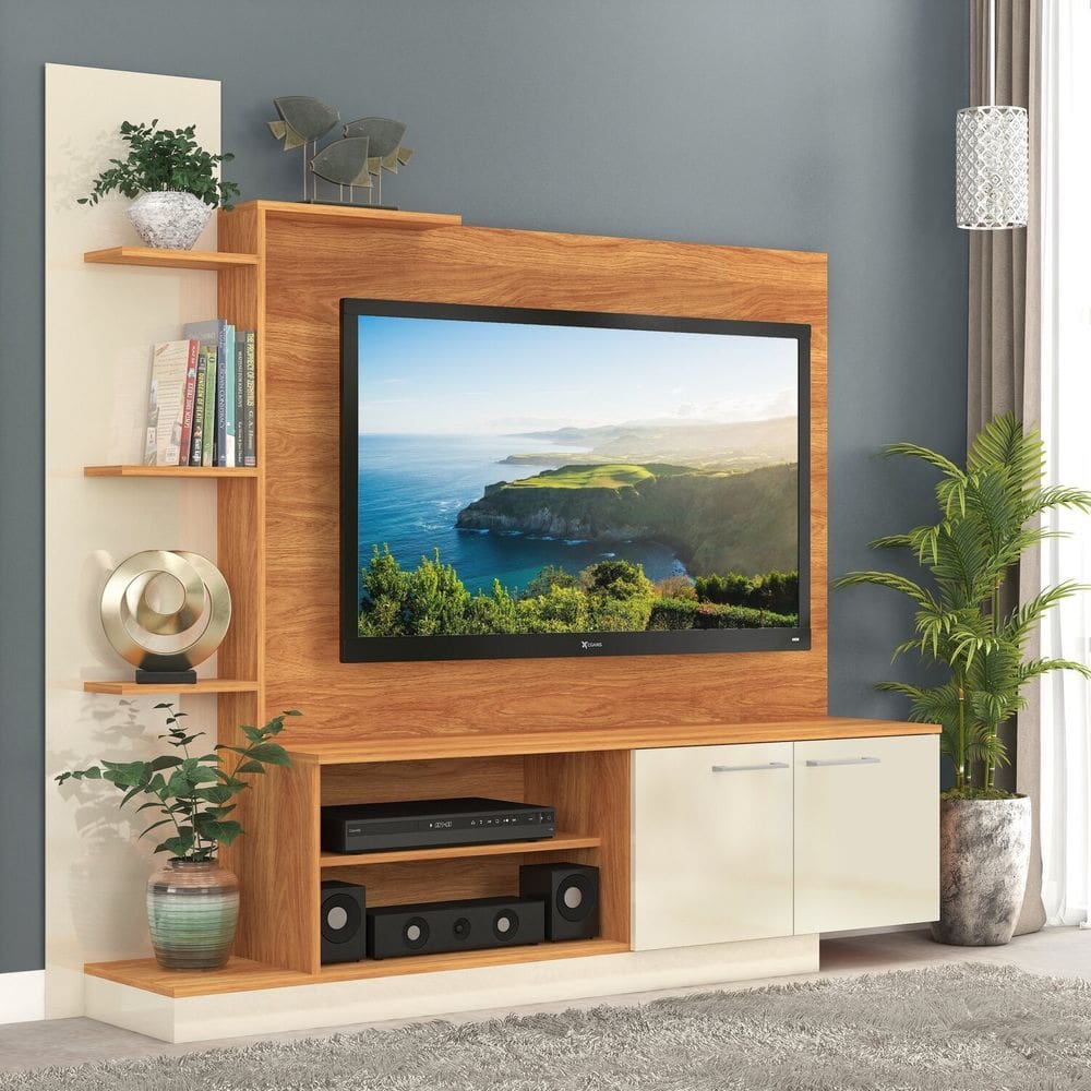 Estante Home para Tv 55 Polegadas com Nichos 2 Portas Havana Cinamomo/Off White
