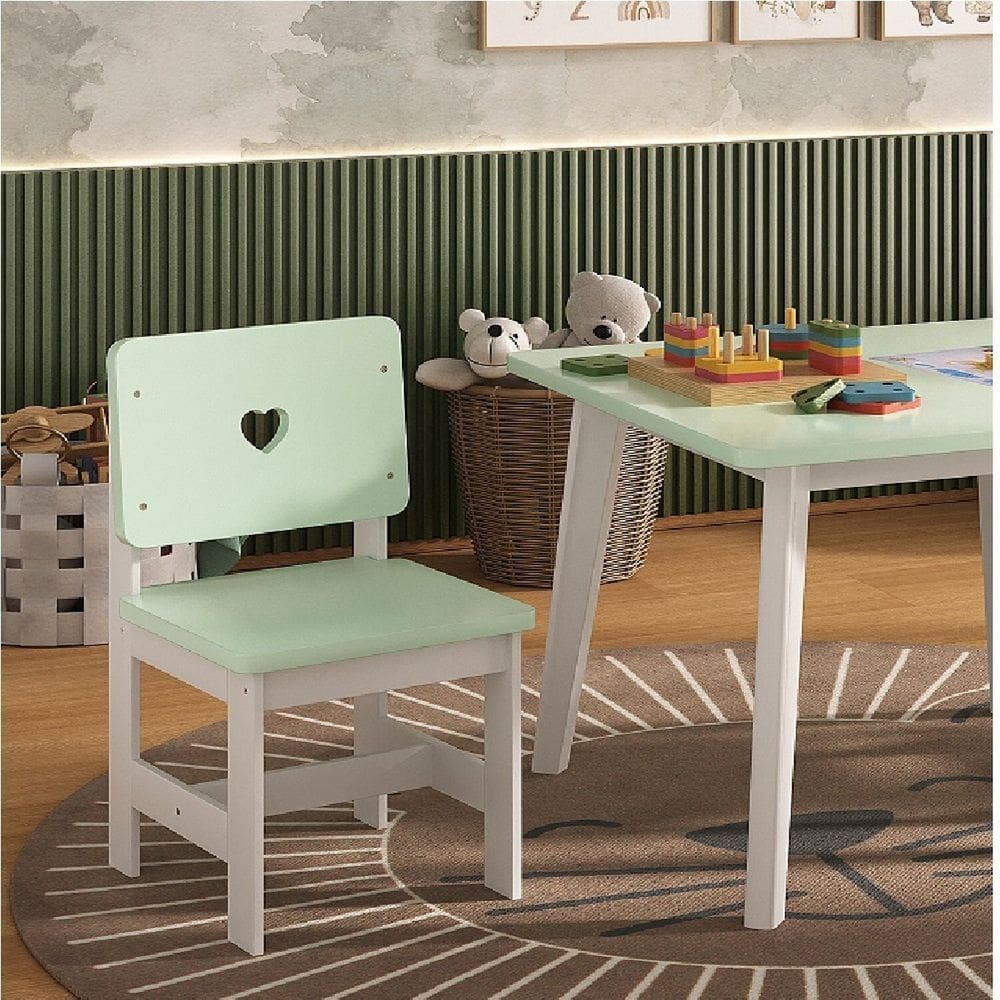 Cadeira Infantil em Madeira Maciça 29cm X 57,5cm Sofia Branco/Verde