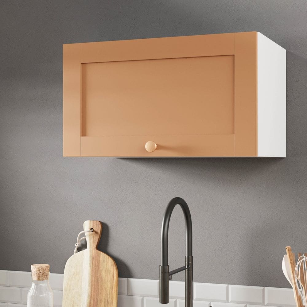 Armário Aéreo 1 Porta Basculante 60cm Arizona Cabecasa Madeiramadeira Branco/Terracota