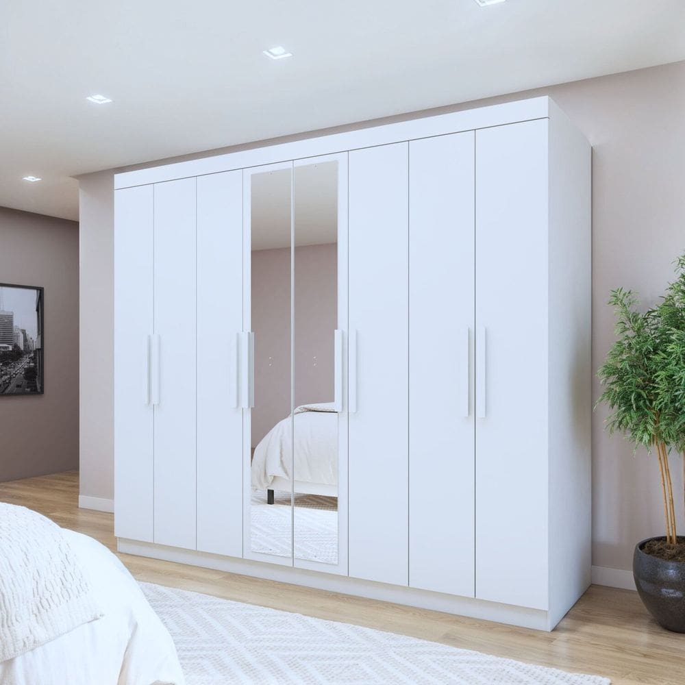 Guarda-roupa 8 Portas 4 Gavetas com Espelho Andara Soft Branco