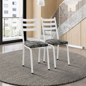 Conjunto com 2 Cadeiras para Cozinha Europa Branco/ Floral Dourado