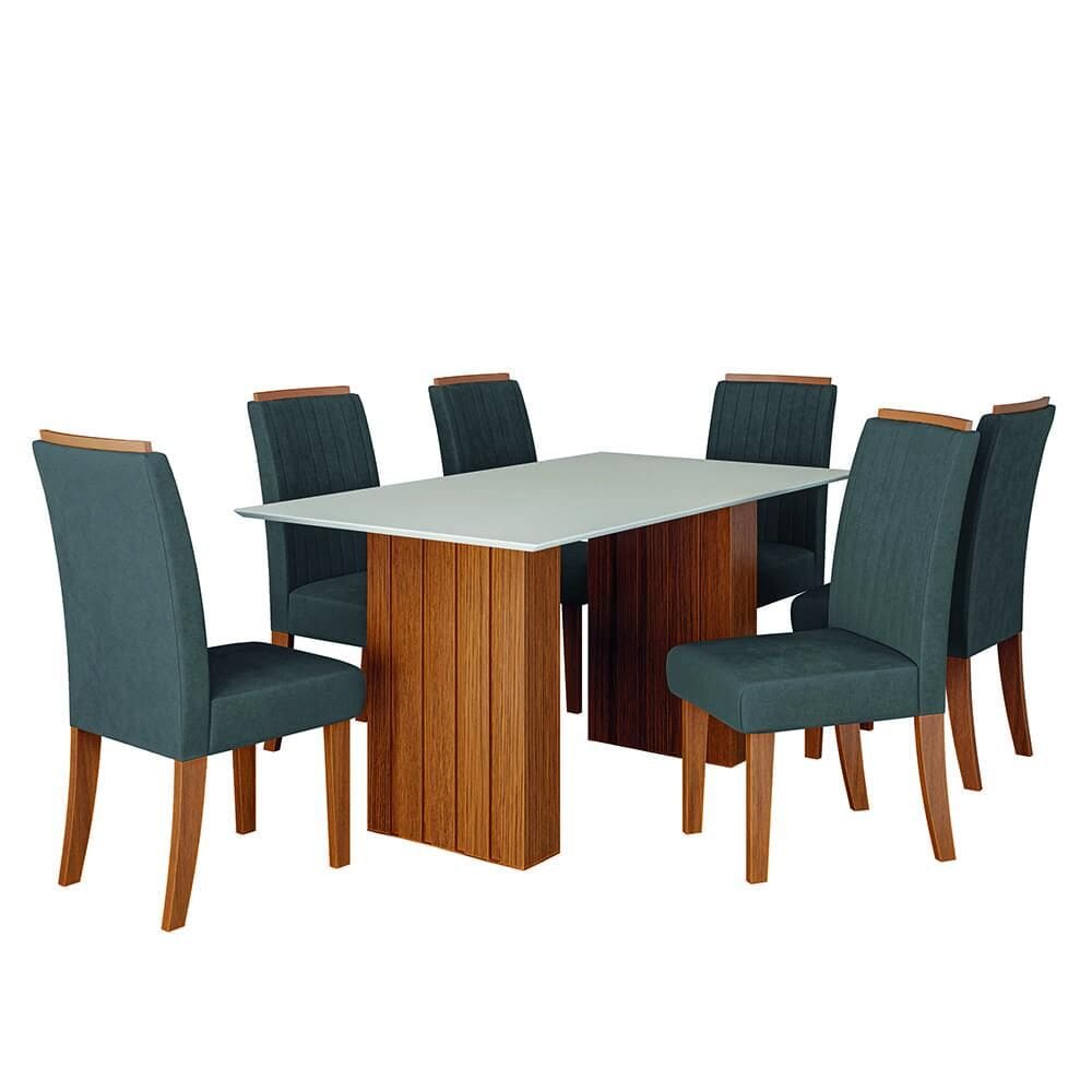 Conjunto de Mesa Sala de Jantar Ripada Santiago 1,60m 6 Cadeiras Grécia Dobuê
