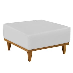 Puff Luxo Corino Retangular Base Mesa Madeira Lar & Estilo Branco
