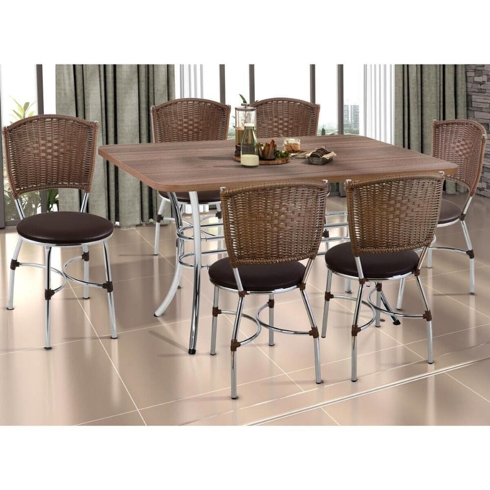 Conjunto Mesa de Jantar 137cm com 6 Cadeiras Multimóveis CR50140
