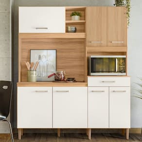 Cozinha Compacta Yara 7 Portas 1 Gaveta Ripado 3d Freijó/Off White - Nicioli