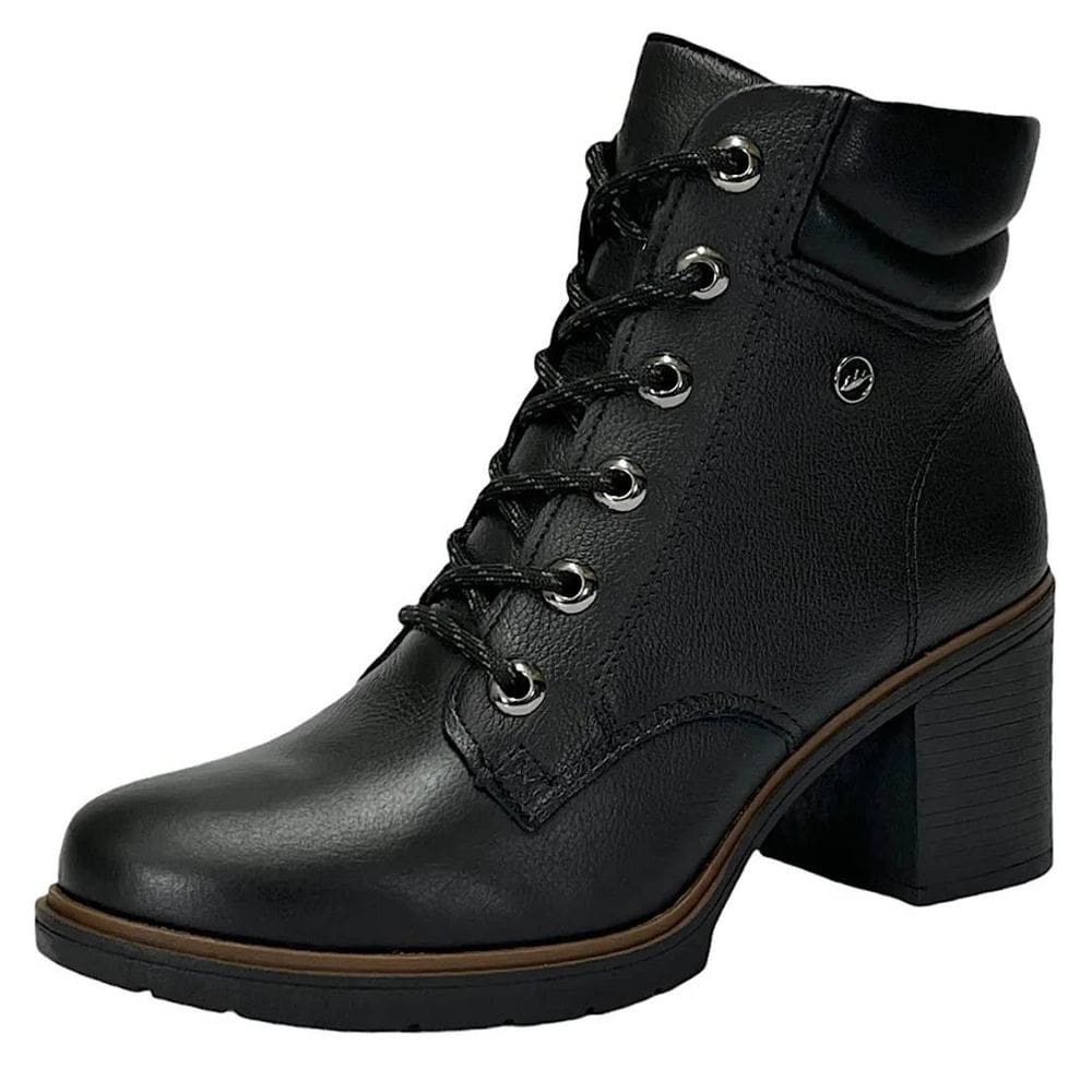 Bota Coturno Feminino Salto Bloco Conforto Couro Dakota