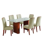 Conjunto de Mesa Sala de Jantar Ripada Tampo com Vidro Santiago 1,80m 6 Cadeiras Grécia Dobuê