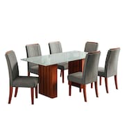 Conjunto de Mesa Sala de Jantar Ripada Tampo com Vidro Santiago 1,80m 6 Cadeiras Grécia Dobuê