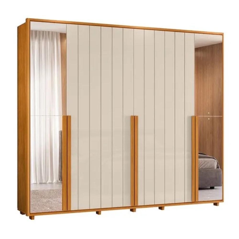 Guarda Roupa Casal com Espelho 6 Portas 6 Gavetas Volpi Cinamomo e Off White