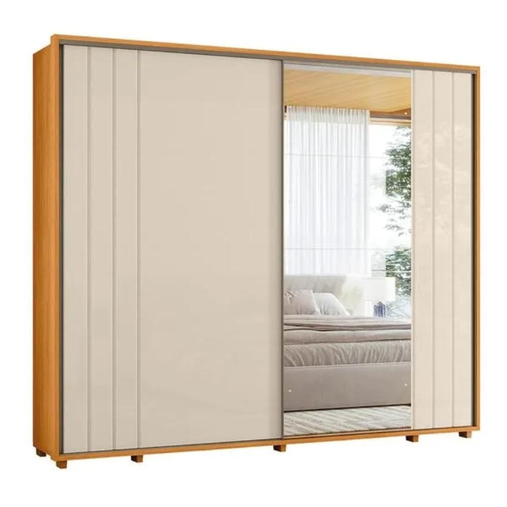 Guarda Roupa Casal com Espelho 2 Portas 8 Gavetas Dali Cinamomo e Off White