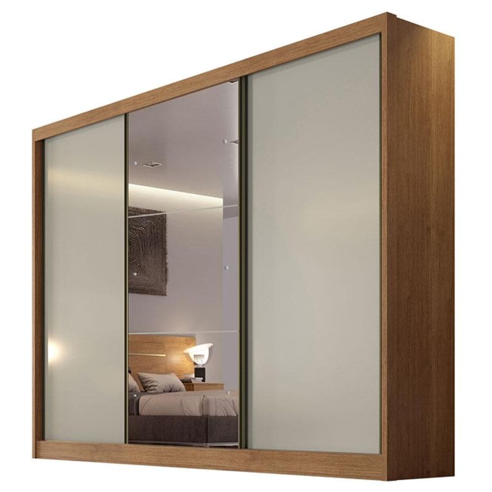 Guarda Roupa Casal Duna 3 Portas 4 Gavetas Cumaru 25 Fendi com Espelho - Novo Horizonte